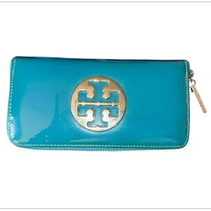 Tory Burch Continental Wallet Dark Greenish-Blue Patent Leather